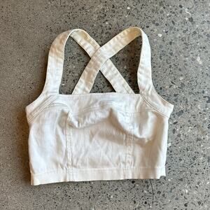 Guess Women’s Large Top White Denim Corset Crop Top Cross Back Straps Y2k Rare